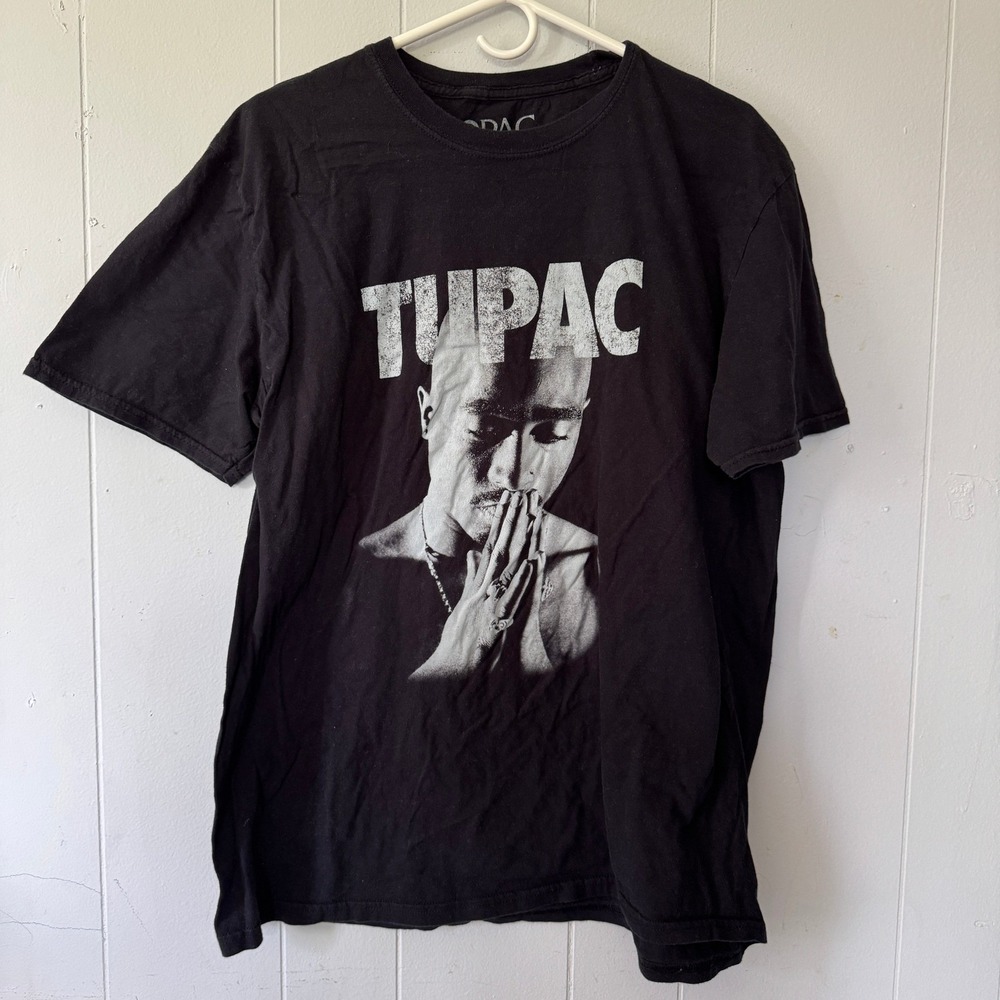 2Pac Shakur Graphic T-Shirt Mens XL Black White Portrait Hip Hop Rap Tee Bravado